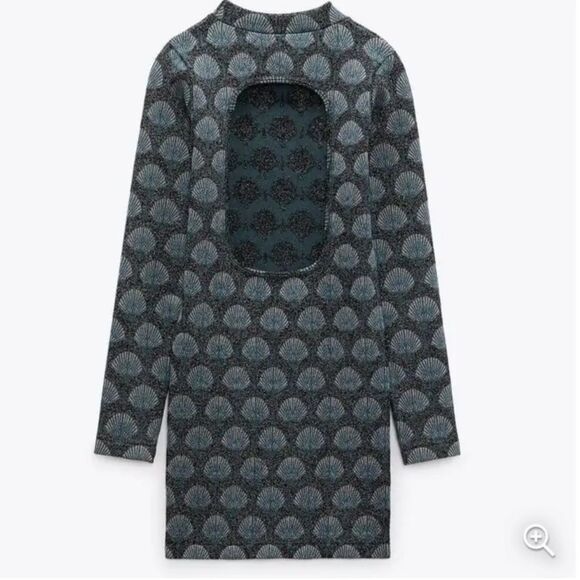 Zara Nwt Seamless Jacquard Shell Mock Neck Long Sleeved Stretch Knit Mini Dress - Picture 5 of 7